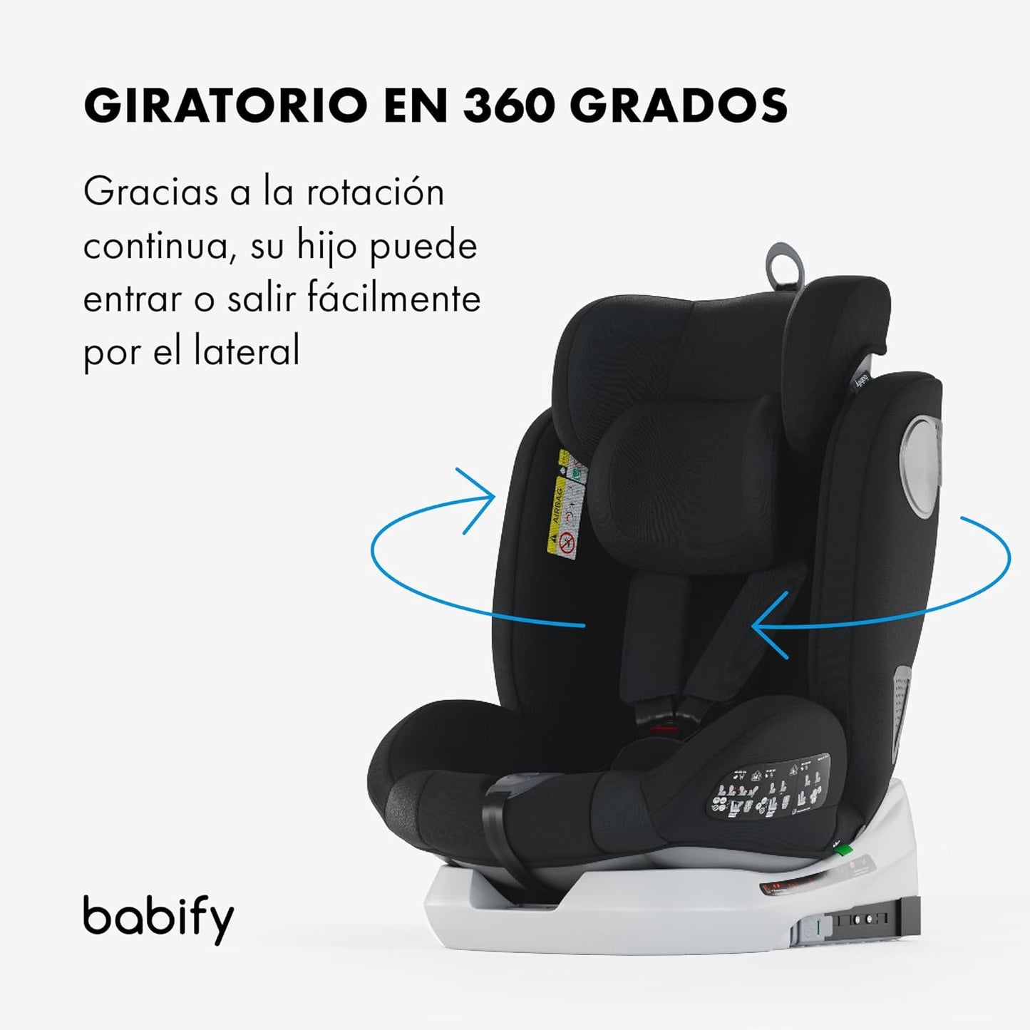 2026 Babify Onboard Silla de Coche Isofix para Bebés y Niños, 0 Meses - 12 Años, Apta Desde 40-150 cm, Ajustable 360º, Asiento Portátil y Seguro i-Size ECE R129 - Black edition