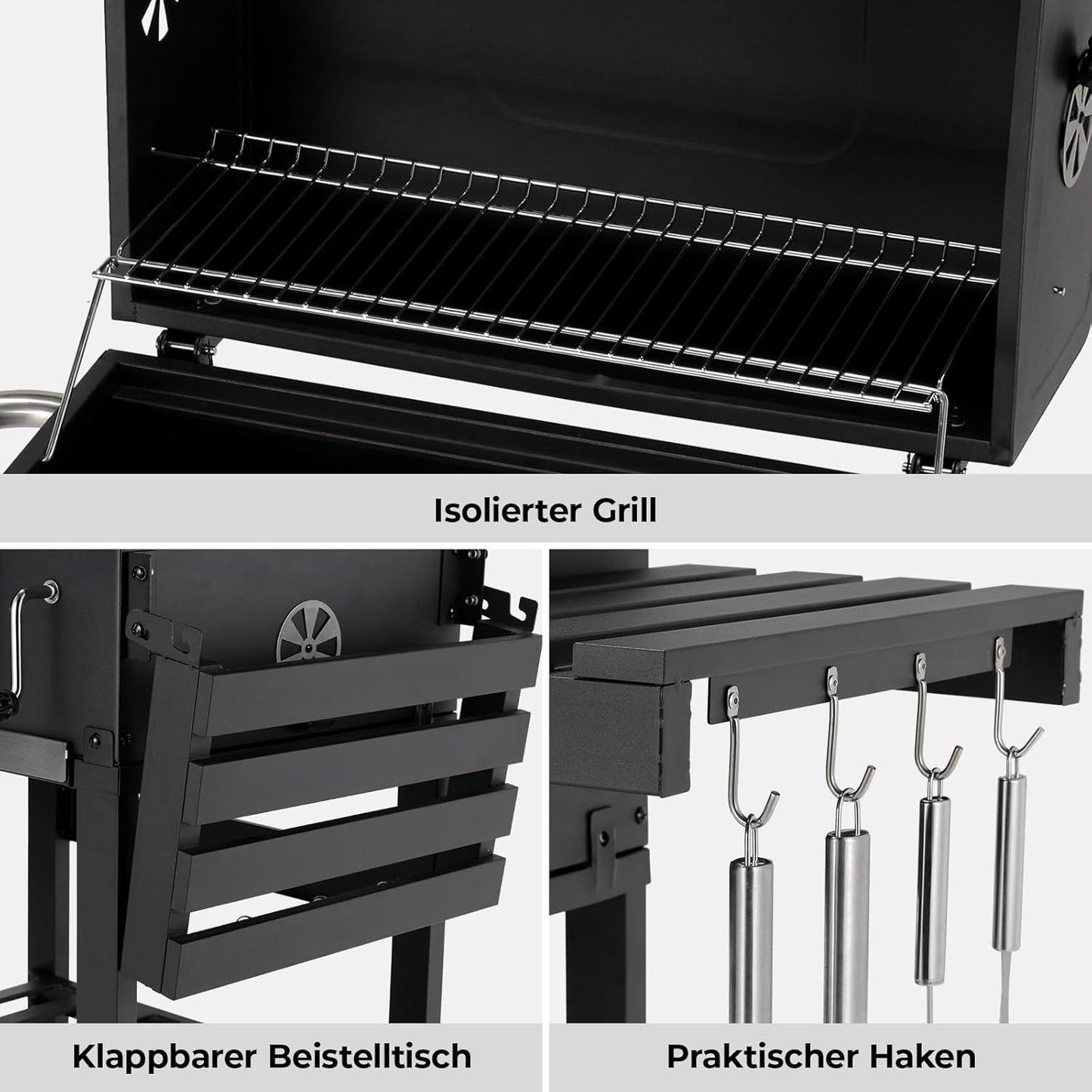 2026 Barbacoa de Carbon XXL, Parrilla de Carbón con Chimenea y Tapa, Parrilla con Carrito BBQ Smoker con Ruedas y Termómetro, Grande BBQ Carbon para Camping y Jardín