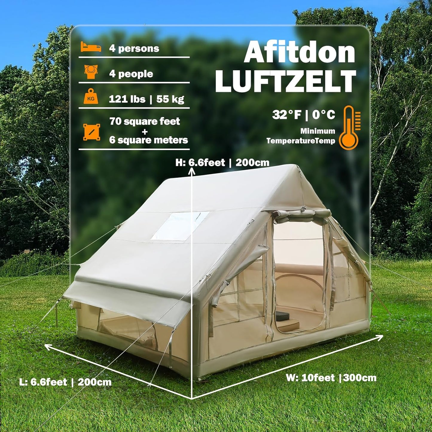 2026 Tienda de campaña Inflable con Apertura de Chimenea y claraboya, Tienda de campaña para Exteriores para 4-8 Personas con Bomba de Aire, Tienda de campaña Inflable de Tela Oxford Impermeable para 4