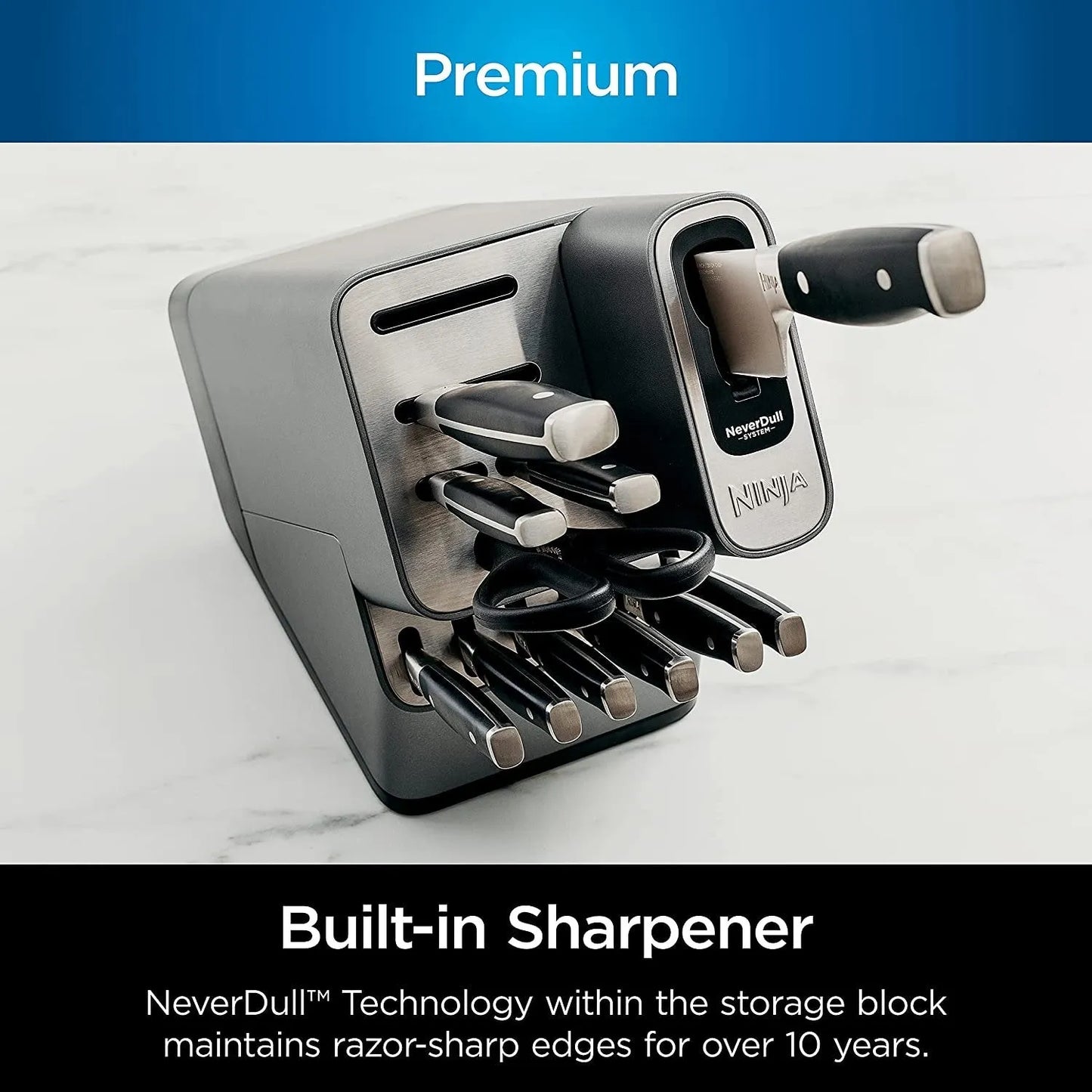 2026 Nuevo Ninja K32017 Foodi NeverDull sistema premium de cuchillos de 17 piezas con bloque y afilador integrado, acero inoxidable/negro