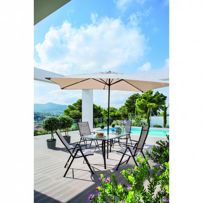2026 Conjunto de Jardín de Acero Mesa + 4 Sillones + 1 Parasol, Málaga