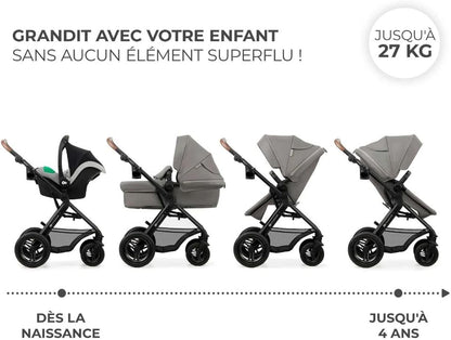 2026 Kinderkraft MOOV2 Silla de Coche 3 en 1, EVA, Mink PRO I-Size, Sistema de Viaje, Cochecito para Bebé, Silla de Paseo, Plegable, para Recién Nacido, Desde el Nacimiento hasta los 3 Años, Gris