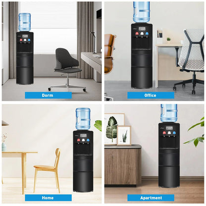 2026 Dispensador de agua 2 en 1 con fábrica de hielo – Para botellas de 3 a 5 galones – Seguridad infantil – Negro