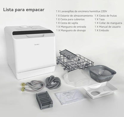 2026 Mini lavavajillas compacto, para usar con o sin grifo, 43 cm de ancho, para 4 juegos, apto para camping, portatil, 175 kWh/año, Libre instalación, blanco