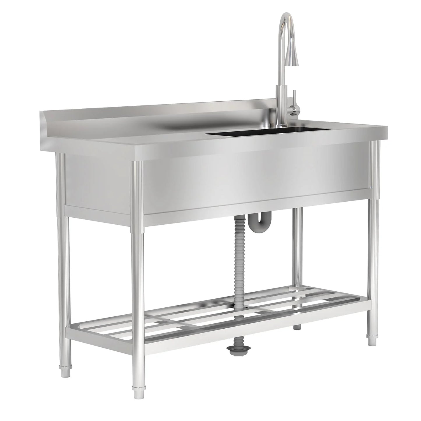 2026 Nuevo fregadero utilitario de acero inoxidable 47”ancho x 20”fondo x 37”alto independiente de un seno con grifo de agua fría y caliente para cocina lavandería restaurante garaje o jardín