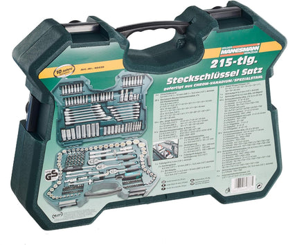 2026 Mannesmann M98430 - Maletín con llaves de vaso y otras herramientas (215 piezas, tamaño: 12x36x51 cm), Color Verde Mannesmann