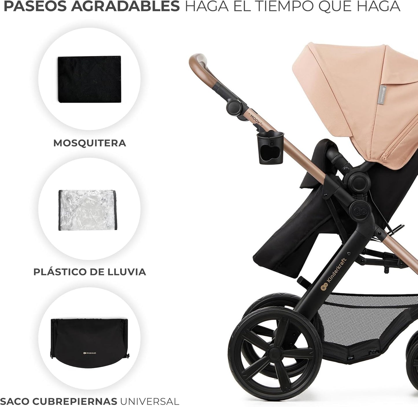 2026 Kinderkraft MOOV2 Silla de Coche 3 en 1, EVA, Mink PRO I-Size, Sistema de Viaje, Cochecito para Bebé, Silla de Paseo, Plegable, para Recién Nacido, Desde el Nacimiento hasta los 3 Años, Gris