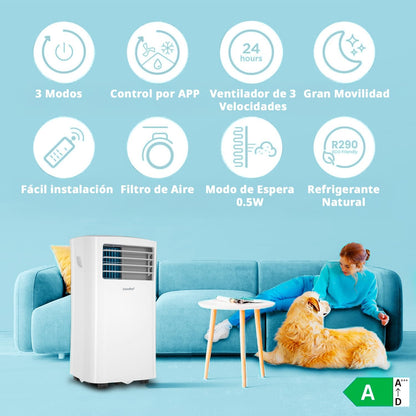 2026 COMFEE Pingüino Aire Acondicionado Portátil 8000 BTU / 2000 Frigorías – Climatizador sin unidad exterior – Enfriador Silencioso Bajo Consumo con Kit de Ventana | 3x1 Refrigera, Ventila y Deshumidifica