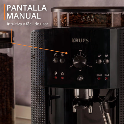 2026 Krups Essential - Cafetera súper automática, 15 Bares de presión, Molinillo cónico de Metal, con selección de cantidad e Intensidad de café, 1.7 l, 1 Cups, Acero, Pantalla LCD + Acc. Leche
