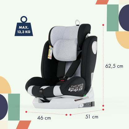 2026 Babify Onboard Silla de Coche Isofix para Bebés y Niños, 0 Meses - 12 Años, Apta Desde 40-150 cm, Ajustable 360º, Asiento Portátil y Seguro i-Size ECE R129 - Black edition