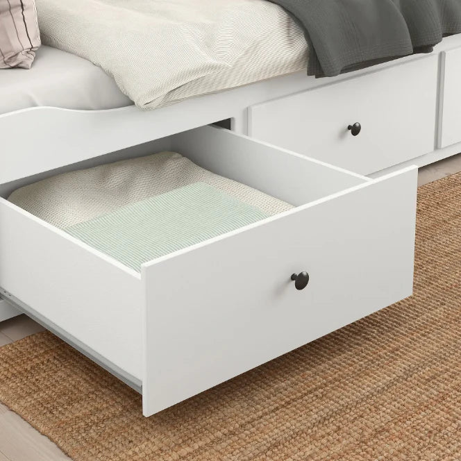 2026 HEMNES Cama tipo diván con 3 espacios de almacenamiento, Blanco, 80x200 cm