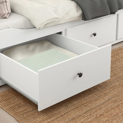 2026 HEMNES Cama tipo diván con 3 espacios de almacenamiento, Blanco, 80x200 cm