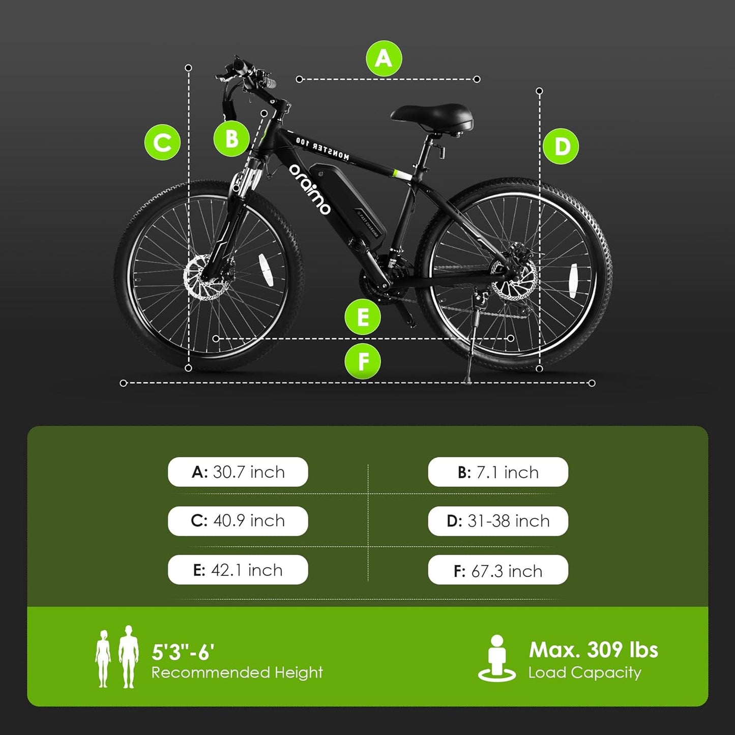 2026 Bicicleta eléctrica todoterreno para adultos Oraimo Monster 100 – Motor BAFANG 350W (pico 500W)