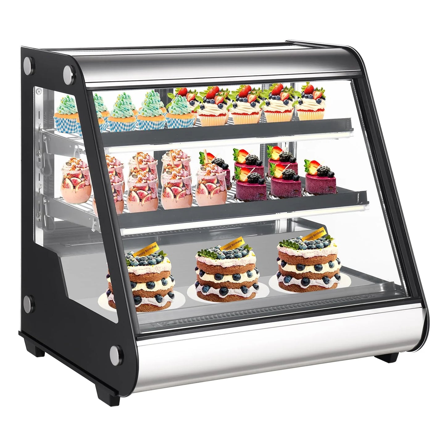 2026 Nuevo vitrina refrigerada comercial de exhibición 130L (4.6 pies cúbicos) con descongelación automática, vidrio templado e iluminación LED para uso en mostrador
