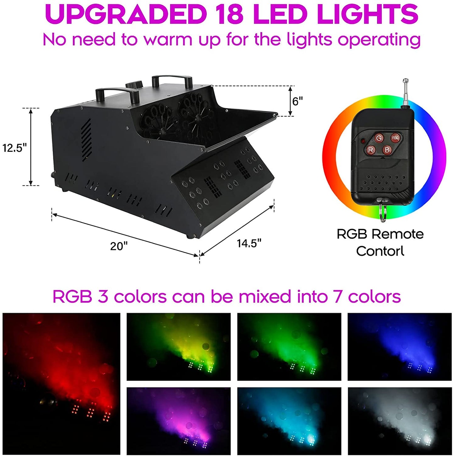 2026 Nuevo TC-Home máquina de efectos 3 en 1 de niebla y burbujas con luces LED RGB DMX y ventiladores dobles