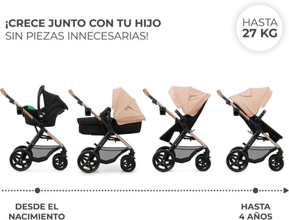 2026 Kinderkraft MOOV2 Silla de Coche 3 en 1, EVA, Mink PRO I-Size, Sistema de Viaje, Cochecito para Bebé, Silla de Paseo, Plegable, para Recién Nacido, Desde el Nacimiento hasta los 3 Años, Gris