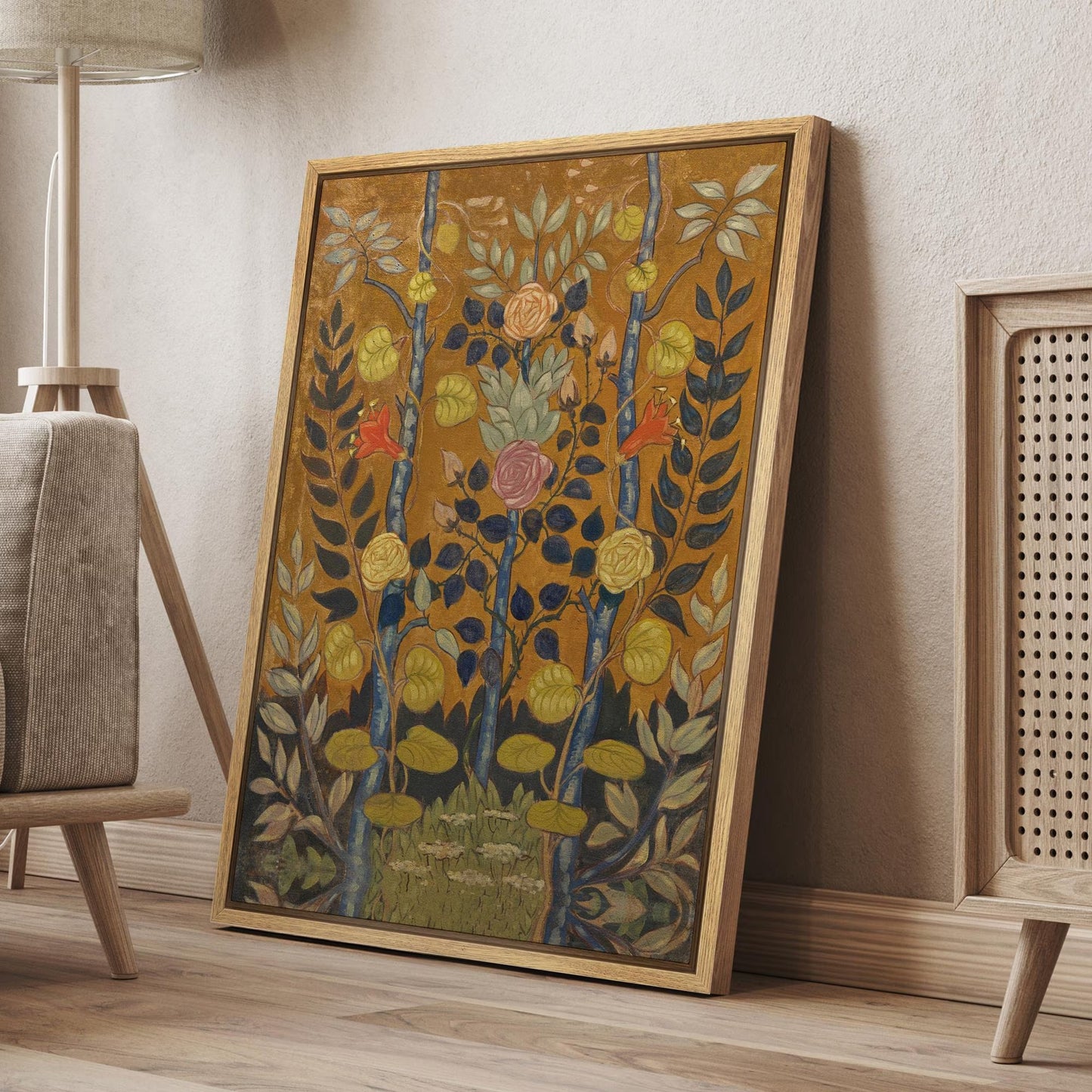 Framed Vintage Rose by Emile Bernard Wall Art, Folk Art Flower Canvas Print