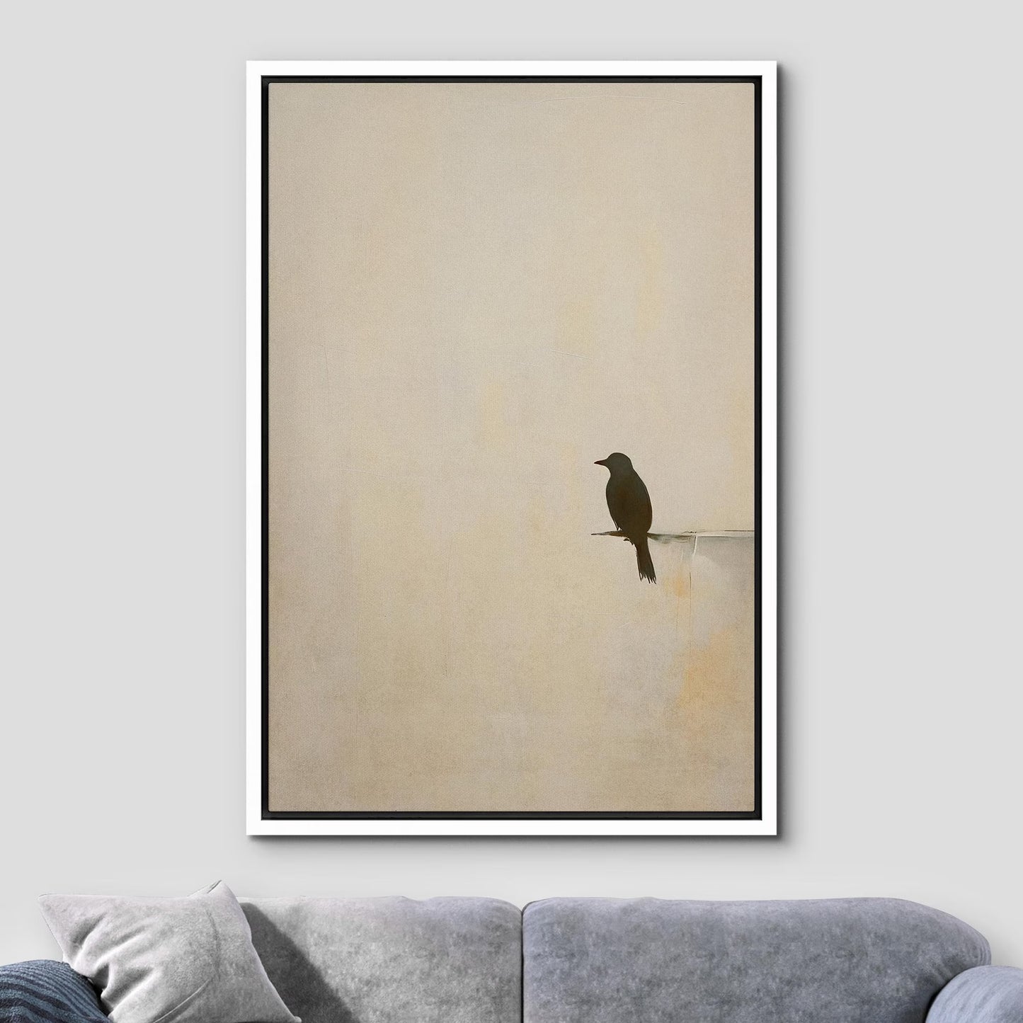 Minimalist Bird Wall Art - Framed Black Bird Silhouette Canvas Print
