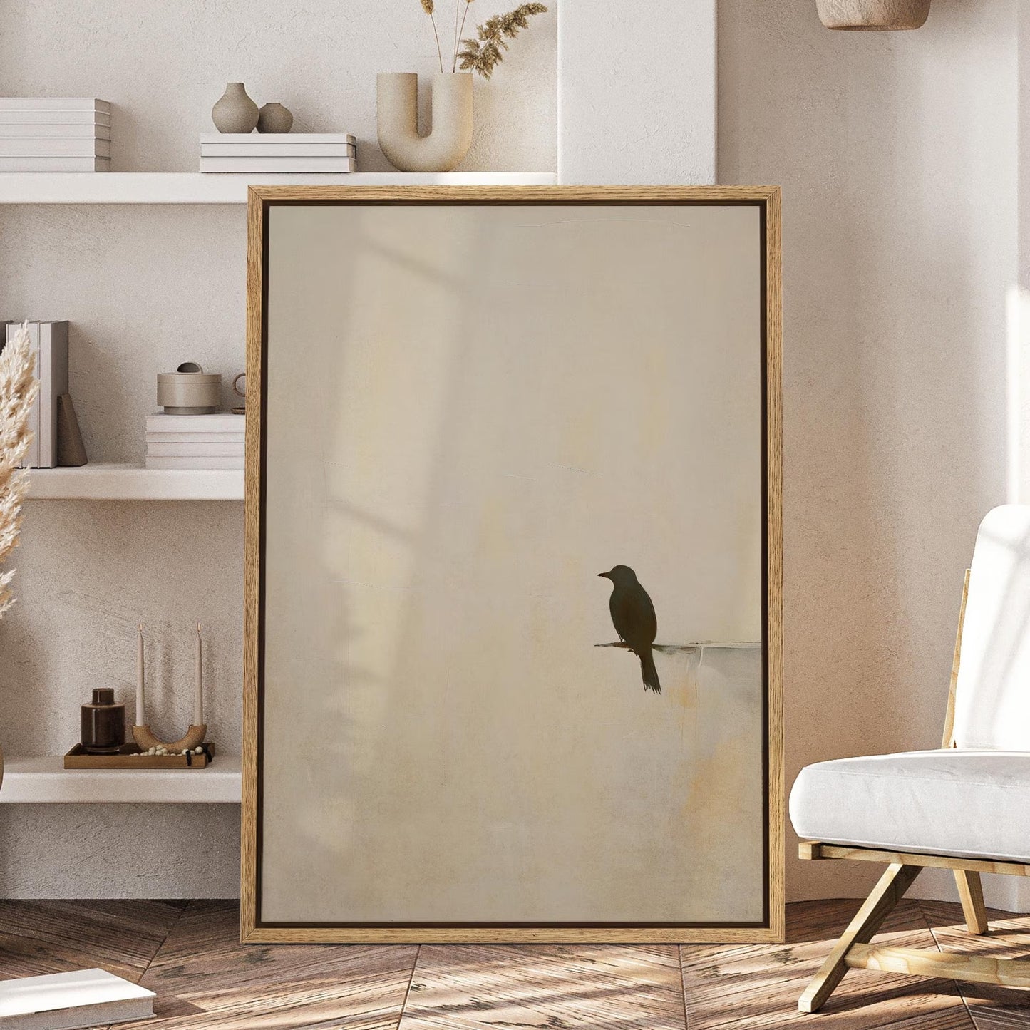 Minimalist Bird Wall Art - Framed Black Bird Silhouette Canvas Print