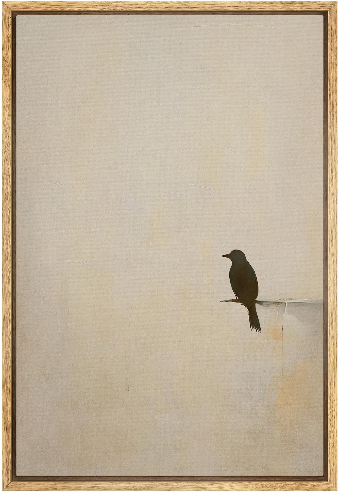 Minimalist Bird Wall Art - Framed Black Bird Silhouette Canvas Print