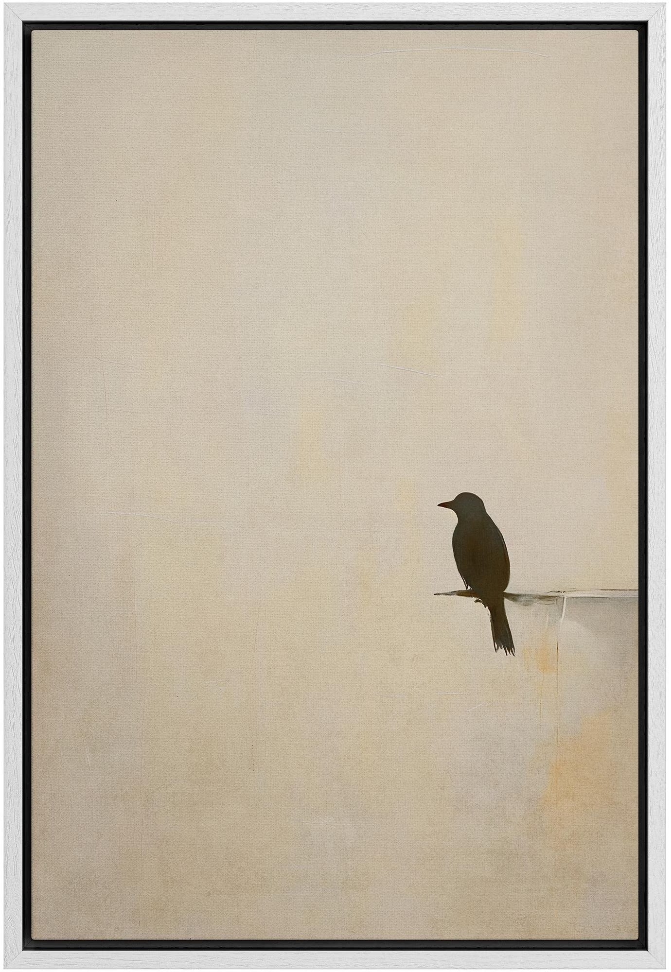 Minimalist Bird Wall Art - Framed Black Bird Silhouette Canvas Print