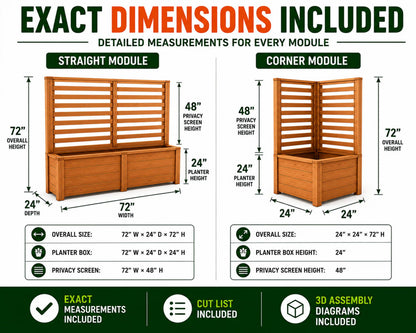 Privacy Screen Planter Plans PDF | Straight & Corner Patio Divider Bundle