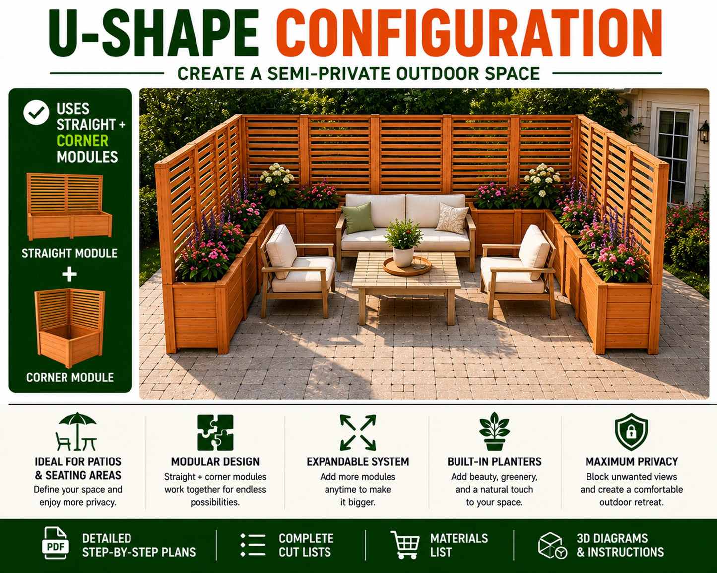 Privacy Screen Planter Plans PDF | Straight & Corner Patio Divider Bundle