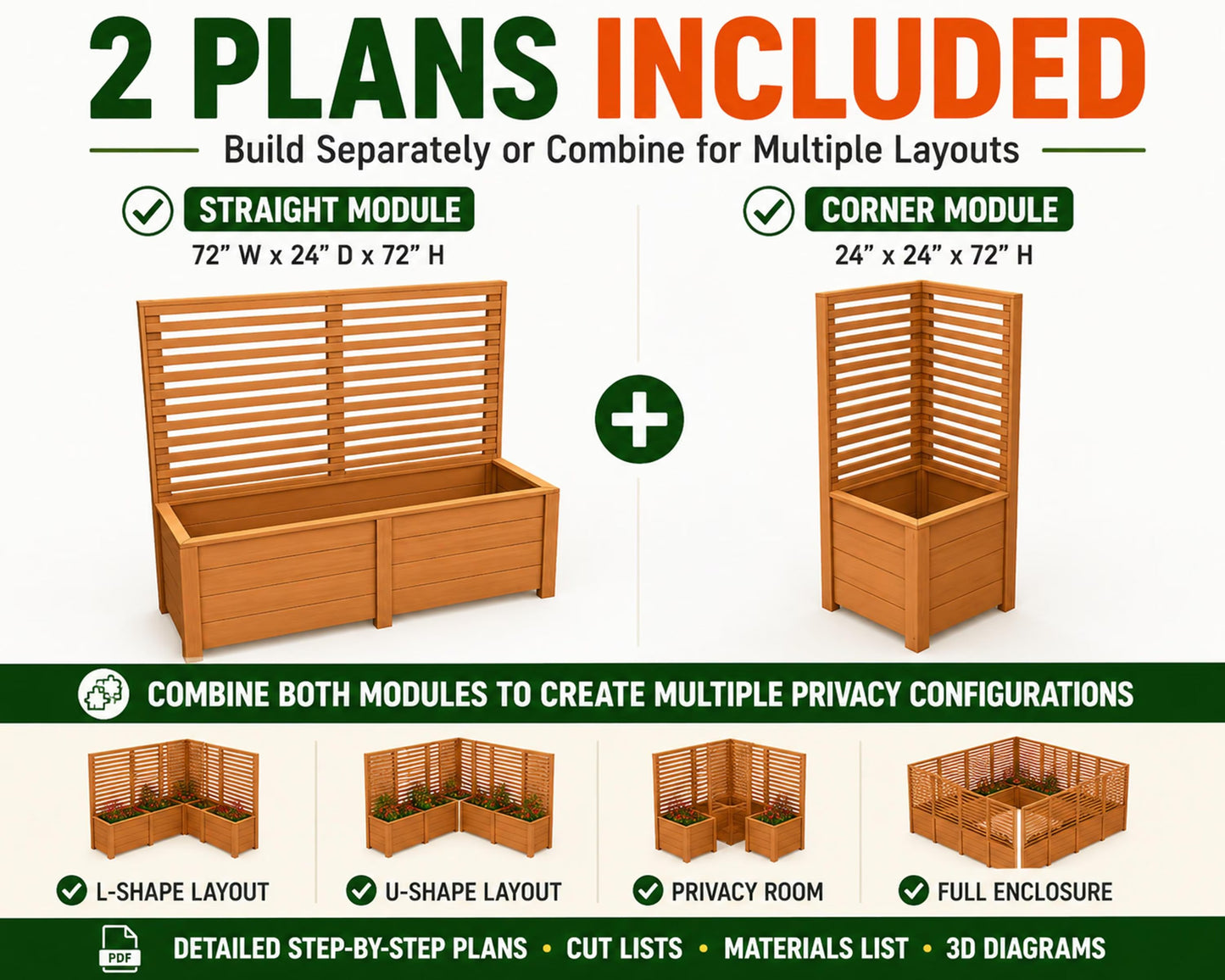 Privacy Screen Planter Plans PDF | Straight & Corner Patio Divider Bundle