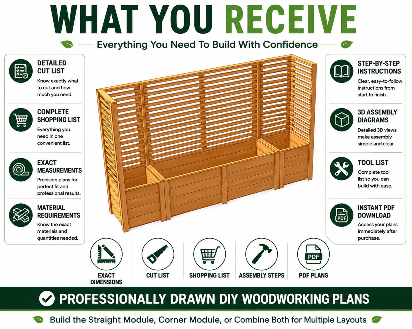 Privacy Screen Planter Plans PDF | Straight & Corner Patio Divider Bundle