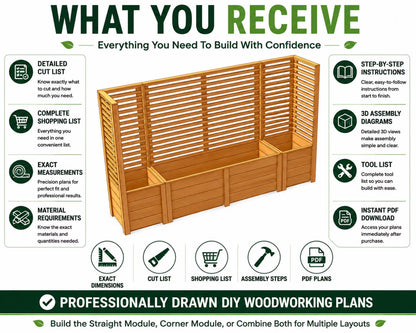 Privacy Screen Planter Plans PDF | Straight & Corner Patio Divider Bundle