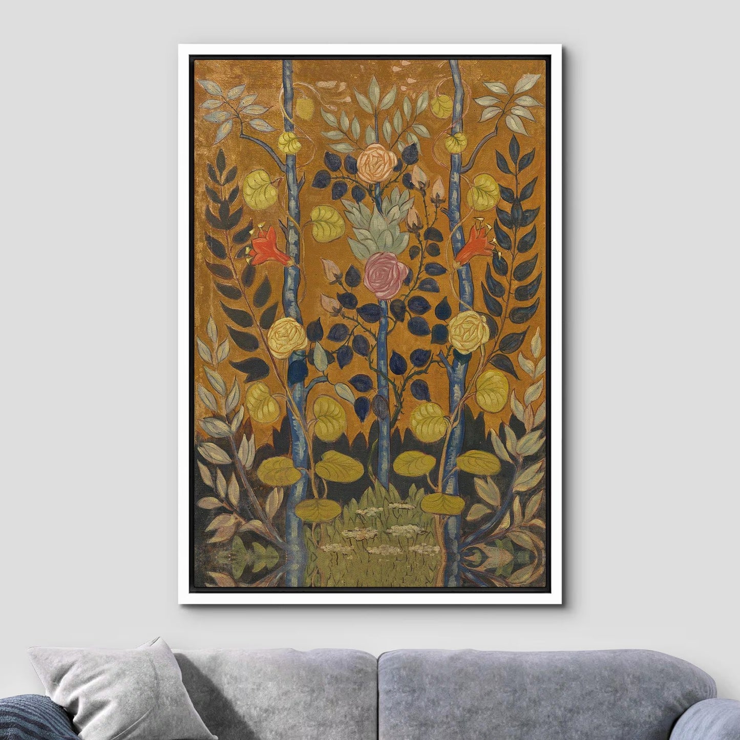 Framed Vintage Rose by Emile Bernard Wall Art, Folk Art Flower Canvas Print