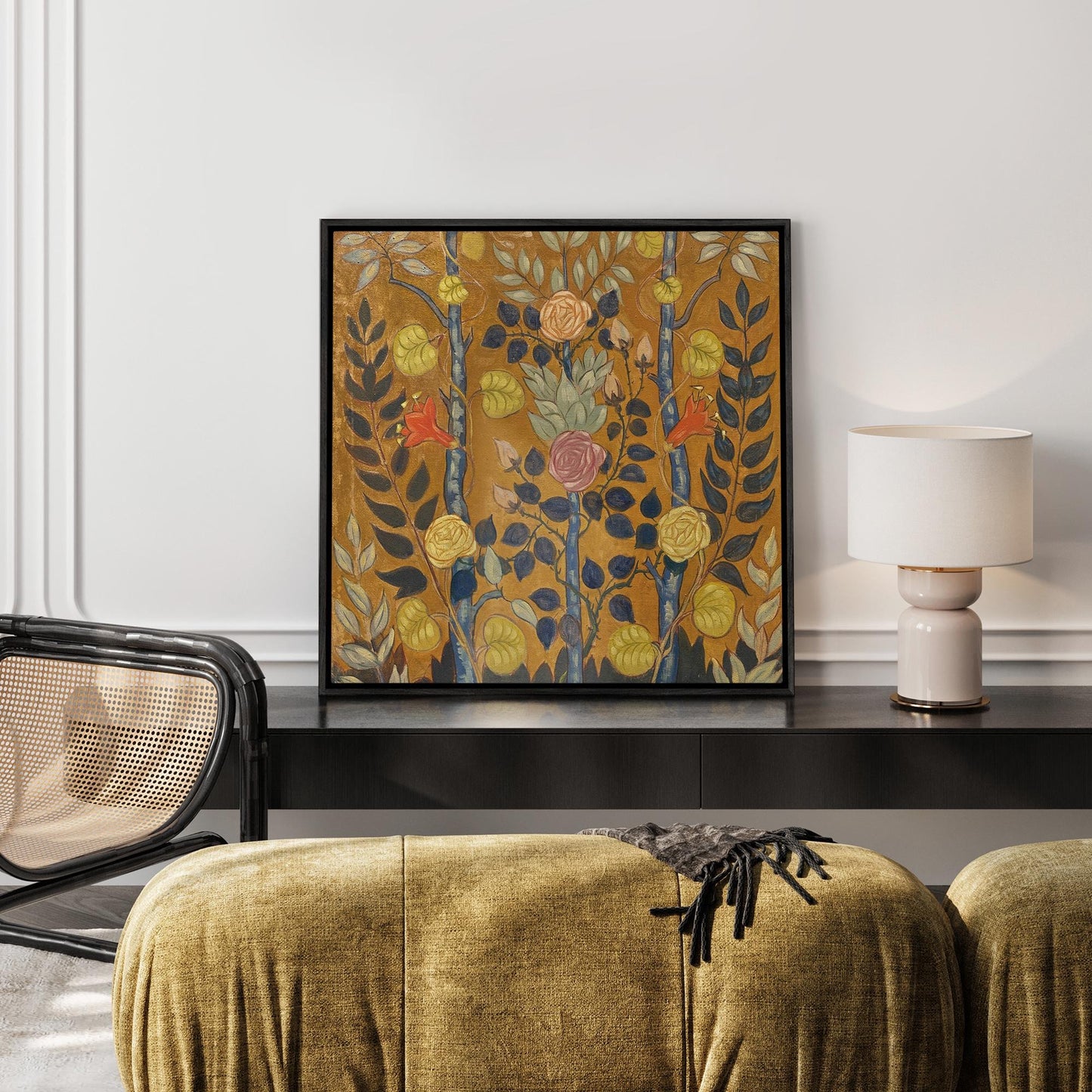Framed Vintage Rose by Emile Bernard Wall Art, Folk Art Flower Canvas Print