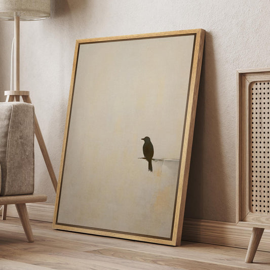 Minimalist Bird Wall Art - Framed Black Bird Silhouette Canvas Print
