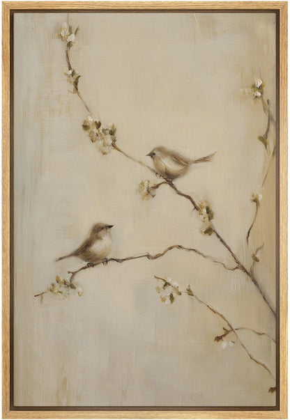 Bird on Blossom Branch - Framed Rustic Nature Wall Art