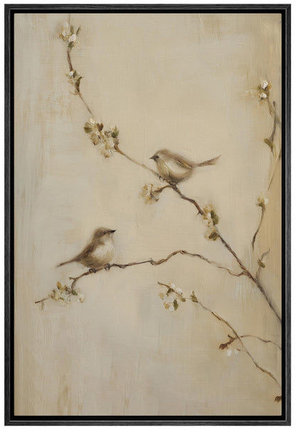 Bird on Blossom Branch - Framed Rustic Nature Wall Art