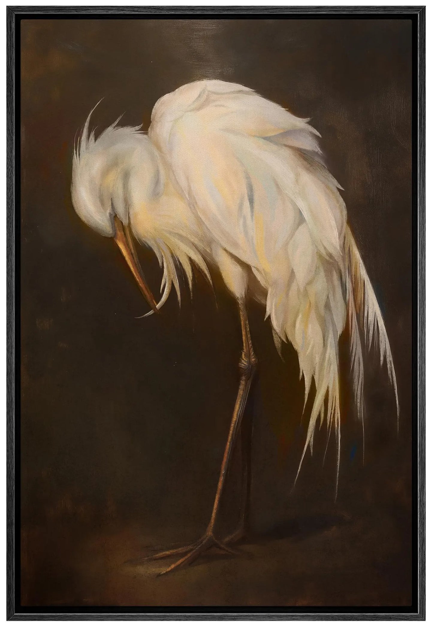 Vintage Egret Wall Art - Framed White Bird Canvas Print