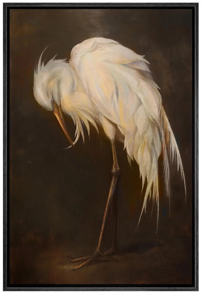 Vintage Egret Wall Art - Framed White Bird Canvas Print