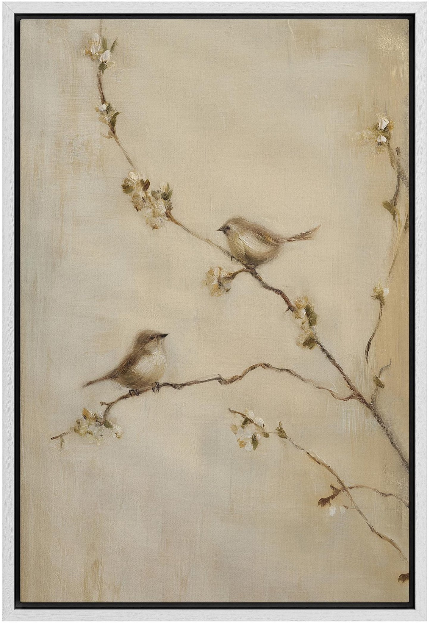 Bird on Blossom Branch - Framed Rustic Nature Wall Art