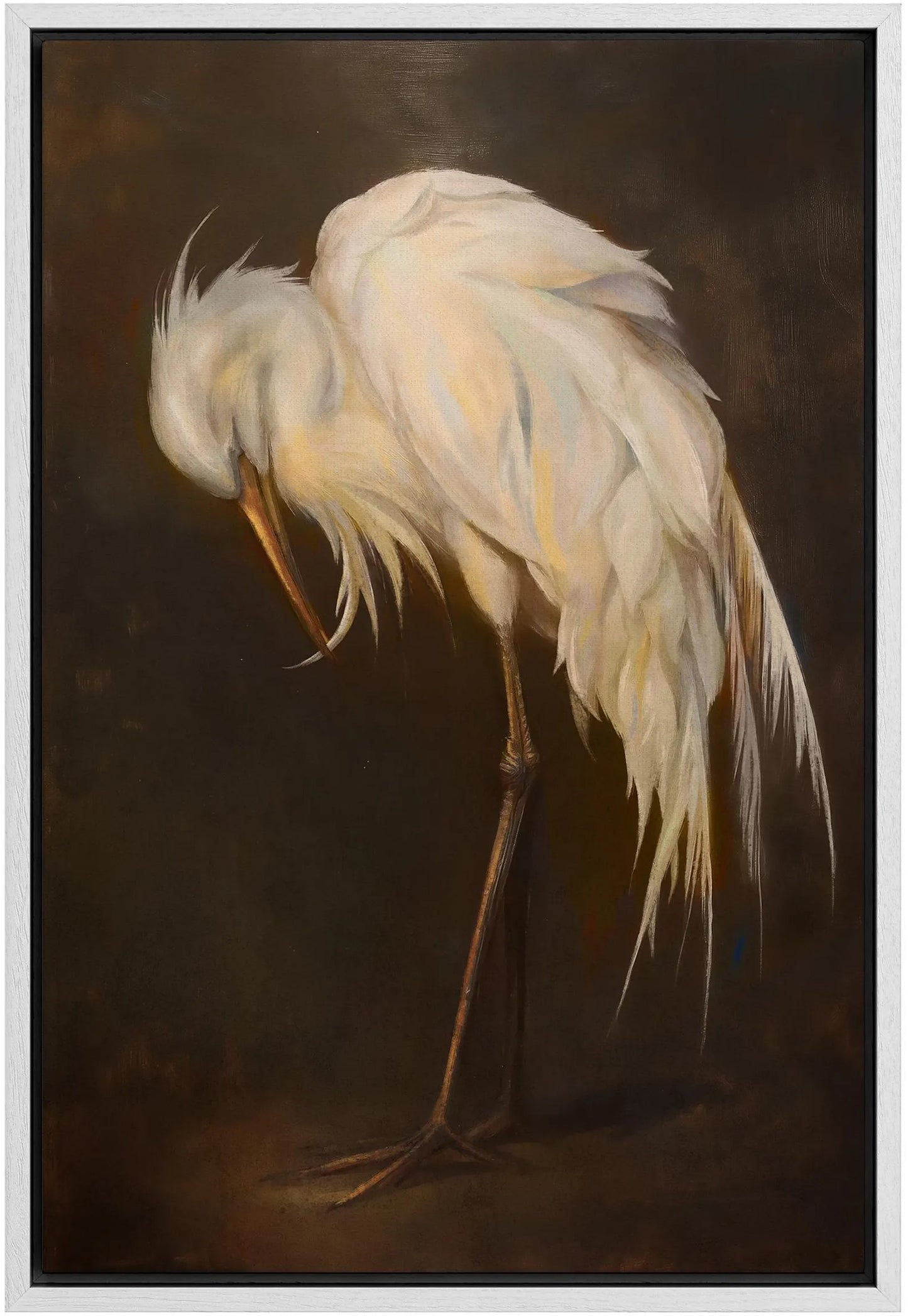 Vintage Egret Wall Art - Framed White Bird Canvas Print